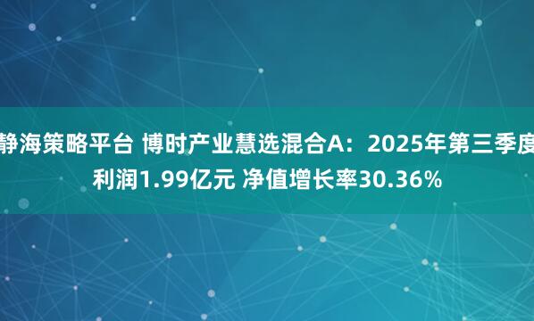静海策略平台 博时产业慧选混合A：2025年第三季度利润1.99亿元 净值增长率30.36%