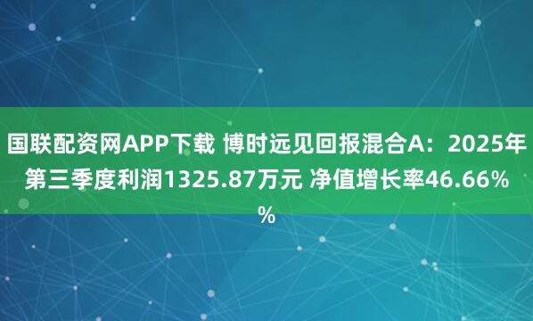 国联配资网APP下载 博时远见回报混合A：2025年第三季度利润1325.87万元 净值增长率46.66%