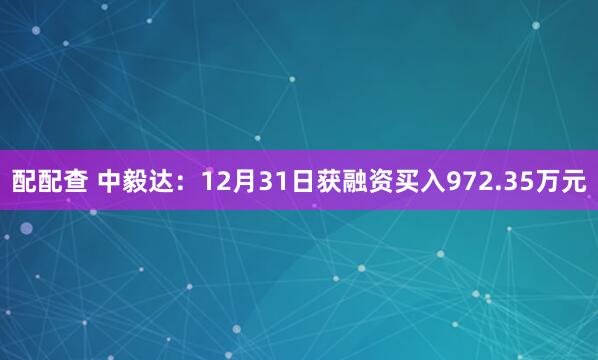 配配查 中毅达：12月31日获融资买入972.35万元